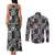 Black Palaka Japanese Patterns Couples Matching Tank Maxi Dress and Long Sleeve Button Shirt Koi Fish Asanoha Sakura Patchwork Stylized - Polynesian Pride