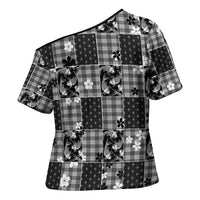 Black Palaka Japanese Patterns Cross Shoulder Shirt Koi Fish Asanoha Sakura Patchwork Stylized LT14 - Polynesian Pride