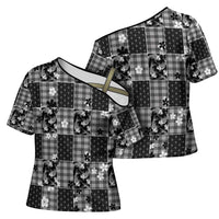 Black Palaka Japanese Patterns Cross Shoulder Shirt Koi Fish Asanoha Sakura Patchwork Stylized LT14 - Polynesian Pride