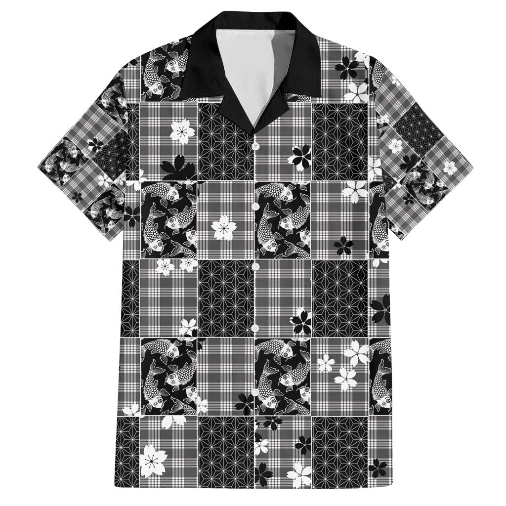 Black Palaka Japanese Patterns Family Matching Puletasi and Hawaiian Shirt Koi Fish Asanoha Sakura Patchwork Stylized - Polynesian Pride
