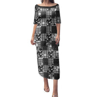 Black Palaka Japanese Patterns Family Matching Puletasi and Hawaiian Shirt Koi Fish Asanoha Sakura Patchwork Stylized - Polynesian Pride