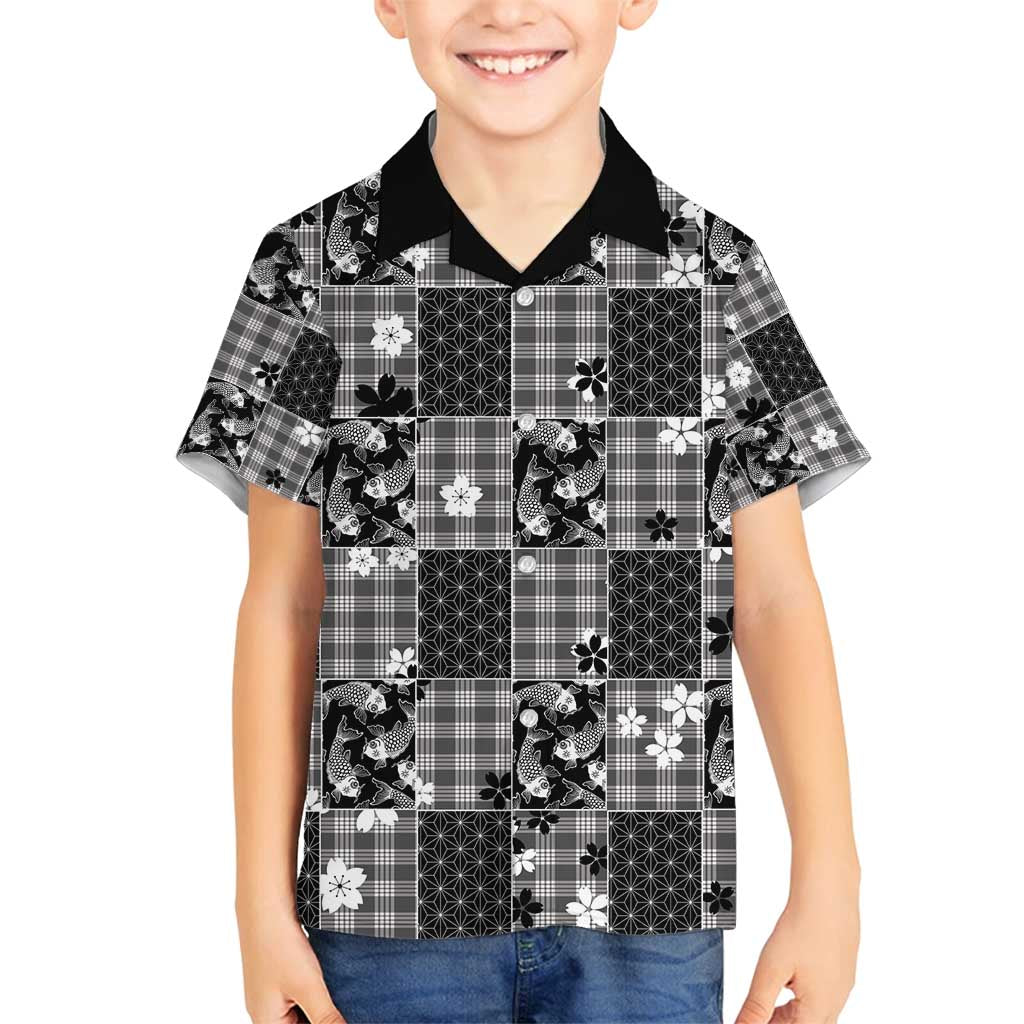 Black Palaka Japanese Patterns Family Matching Puletasi and Hawaiian Shirt Koi Fish Asanoha Sakura Patchwork Stylized - Polynesian Pride