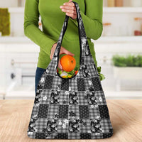 Black Palaka Japanese Patterns Grocery Bag Koi Fish Asanoha Sakura Patchwork Stylized - Polynesian Pride