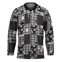 Black Palaka Japanese Patterns Hockey Jersey Koi Fish Asanoha Sakura Patchwork Stylized - Polynesian Pride