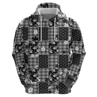 Black Palaka Japanese Patterns Hoodie Koi Fish Asanoha Sakura Patchwork Stylized - Polynesian Pride