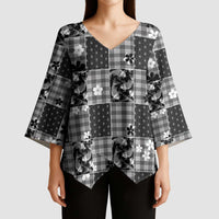 Black Palaka Japanese Patterns Kimono Sleeve Blouse Koi Fish Asanoha Sakura Patchwork Stylized LT14 - Polynesian Pride