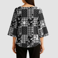Black Palaka Japanese Patterns Kimono Sleeve Blouse Koi Fish Asanoha Sakura Patchwork Stylized LT14 - Polynesian Pride