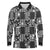 Black Palaka Japanese Patterns Long Sleeve Polo Shirt Koi Fish Asanoha Sakura Patchwork Stylized - Polynesian Pride