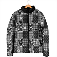 Black Palaka Japanese Patterns Padded Jacket Koi Fish Asanoha Sakura Patchwork Stylized LT14 - Polynesian Pride