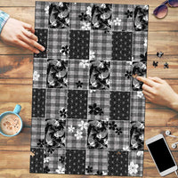 Black Palaka Japanese Patterns Puzzle Koi Fish Asanoha Sakura Patchwork Stylized LT14 Black - Polynesian Pride