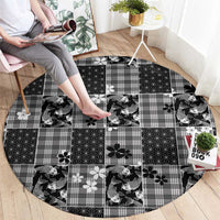 Black Palaka Japanese Patterns Round Carpet Koi Fish Asanoha Sakura Patchwork Stylized - Polynesian Pride