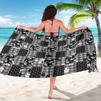 Black Palaka Japanese Patterns Sarong Koi Fish Asanoha Sakura Patchwork Stylized - Polynesian Pride
