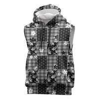 Black Palaka Japanese Patterns Sleeveless Hoodie Koi Fish Asanoha Sakura Patchwork Stylized LT14 Black - Polynesian Pride