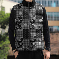 Black Palaka Japanese Patterns Sleeveless Puffer Jacket Koi Fish Asanoha Sakura Patchwork Stylized LT14 - Polynesian Pride
