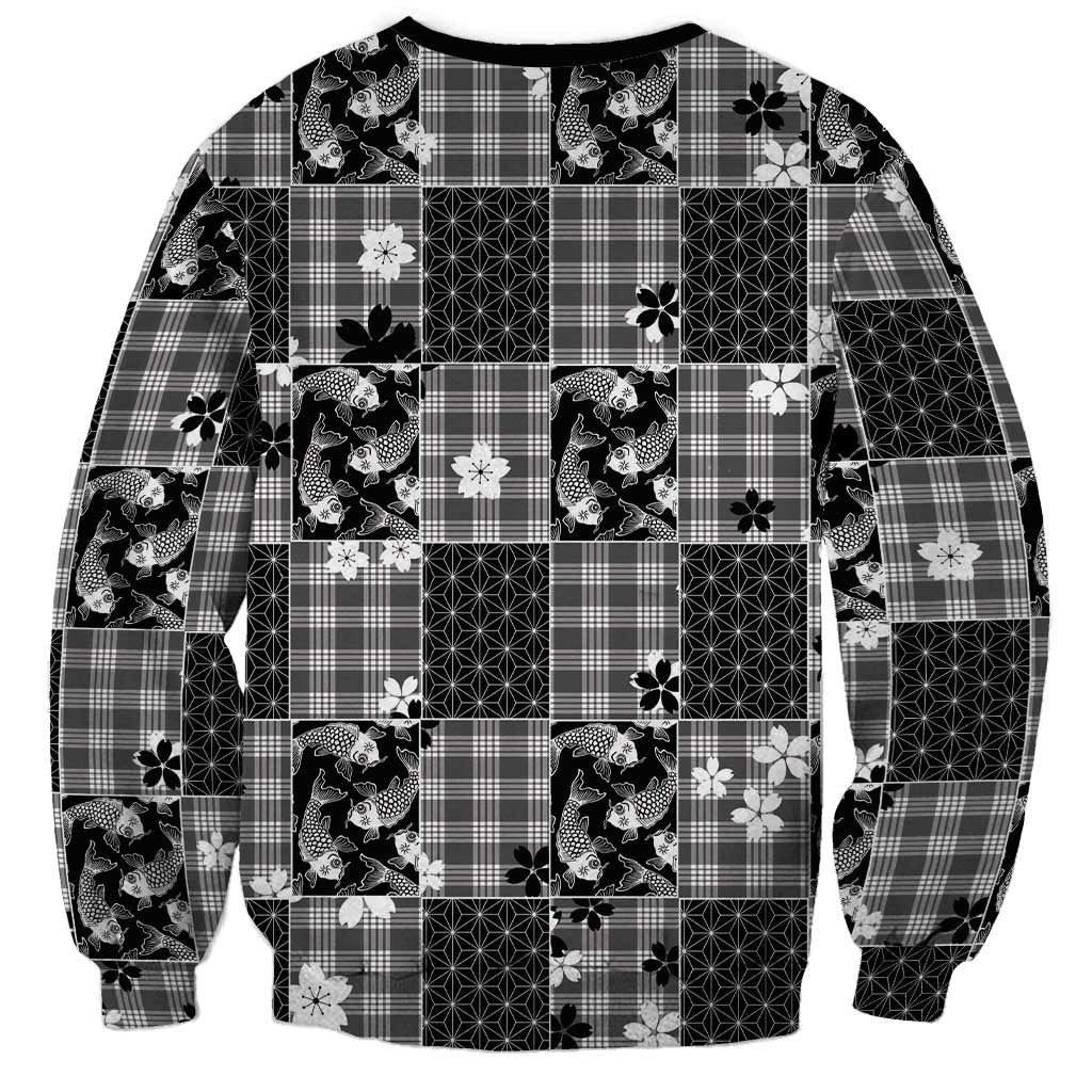 Black Palaka Japanese Patterns Sweatshirt Koi Fish Asanoha Sakura Patchwork Stylized LT14 - Polynesian Pride