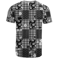 Black Palaka Japanese Patterns T Shirt Koi Fish Asanoha Sakura Patchwork Stylized - Polynesian Pride