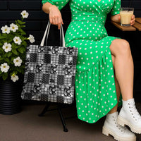 Black Palaka Japanese Patterns Tote Bag Koi Fish Asanoha Sakura Patchwork Stylized - Polynesian Pride