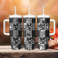 Black Palaka Japanese Patterns Tumbler With Handle Koi Fish Asanoha Sakura Patchwork Stylized - Polynesian Pride