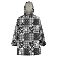 Black Palaka Japanese Patterns Wearable Blanket Hoodie Koi Fish Asanoha Sakura Patchwork Stylized LT14 One Size Black - Polynesian Pride