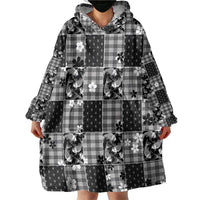 Black Palaka Japanese Patterns Wearable Blanket Hoodie Koi Fish Asanoha Sakura Patchwork Stylized LT14 - Polynesian Pride
