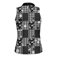 Black Palaka Japanese Patterns Women Sleeveless Polo Shirt Koi Fish Asanoha Sakura Patchwork Stylized LT14 - Polynesian Pride