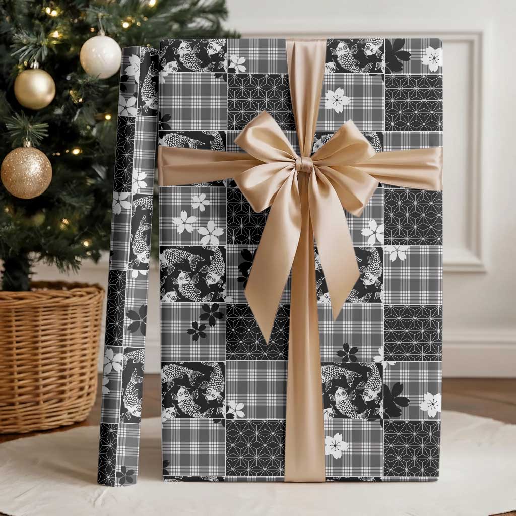 Black Palaka Japanese Patterns Wrapping Paper Koi Fish Asanoha Sakura Patchwork Stylized LT14 - Polynesian Pride