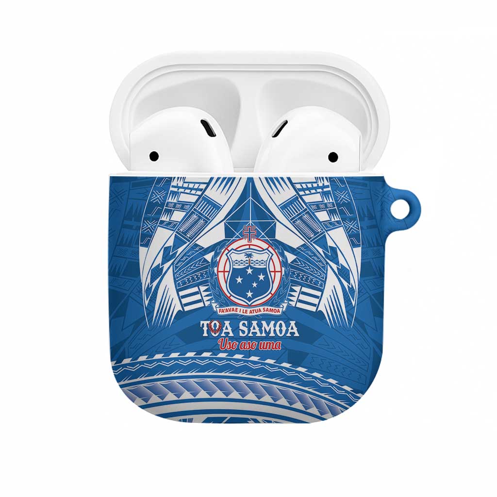 Toa Samoa Rugby Custom AirPods Case Uso aso uma Samoan Pattern Blue - Polynesian Pride