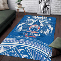 Toa Samoa Rugby Custom Area Rug Uso aso uma Samoan Pattern Blue - Polynesian Pride