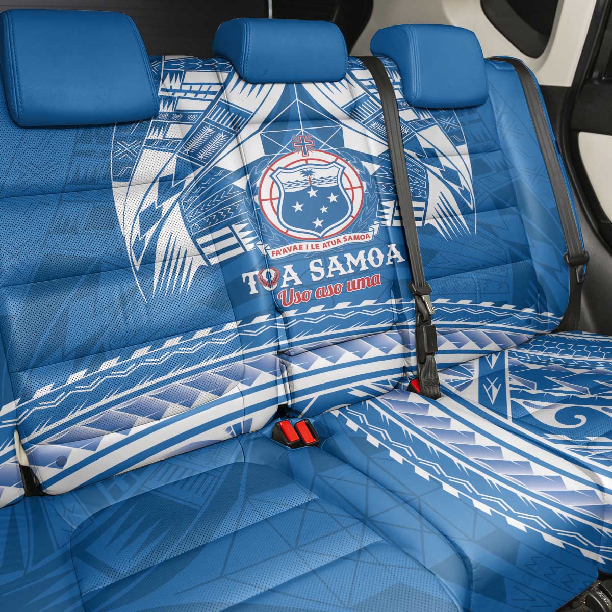 Toa Samoa Rugby Custom Back Car Seat Cover Uso aso uma Samoan Pattern Blue - Polynesian Pride
