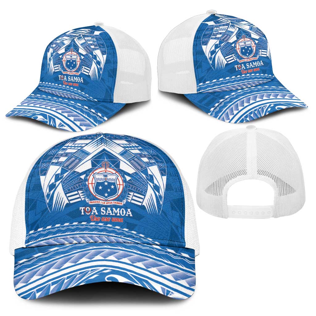 Toa Samoa Rugby Baseball Net Cap Uso aso uma Samoan Pattern Blue - Polynesian Pride