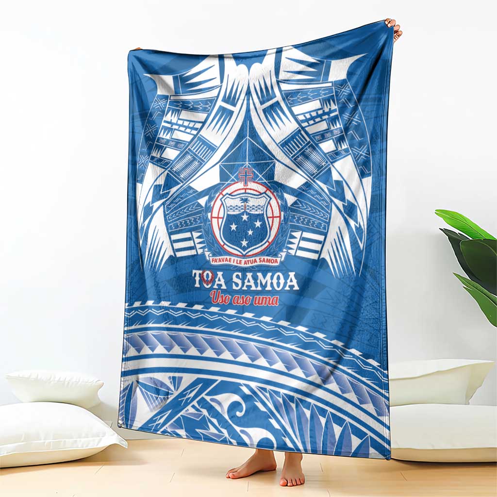 Toa Samoa Rugby Custom Blanket Uso aso uma Samoan Pattern Blue - Polynesian Pride