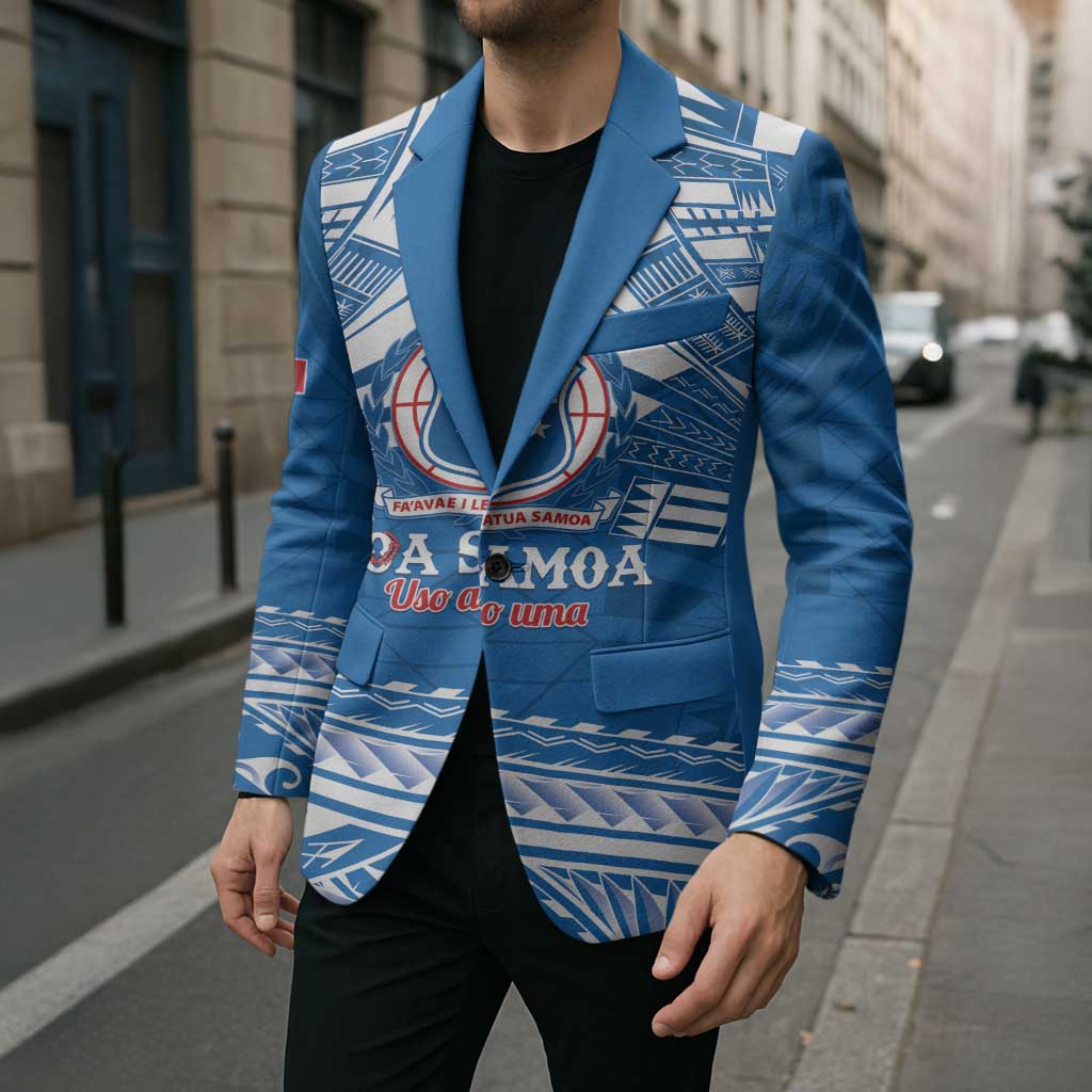 Toa Samoa Rugby Custom Blazer Uso aso uma Samoan Pattern Blue - Polynesian Pride