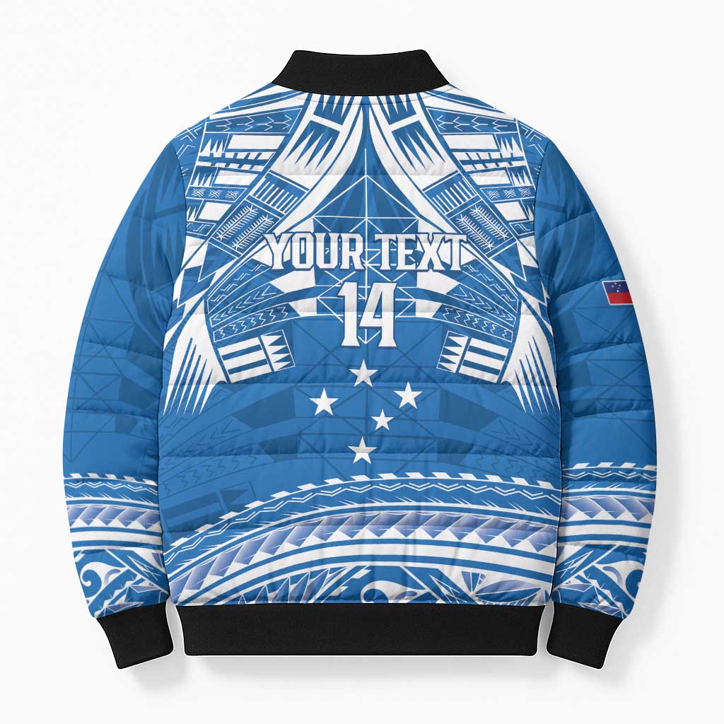 Toa Samoa Rugby Custom Bomber Puffer Jacket Uso aso uma Samoan Pattern Blue - Polynesian Pride