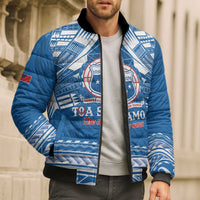 Toa Samoa Rugby Custom Bomber Puffer Jacket Uso aso uma Samoan Pattern Blue - Polynesian Pride