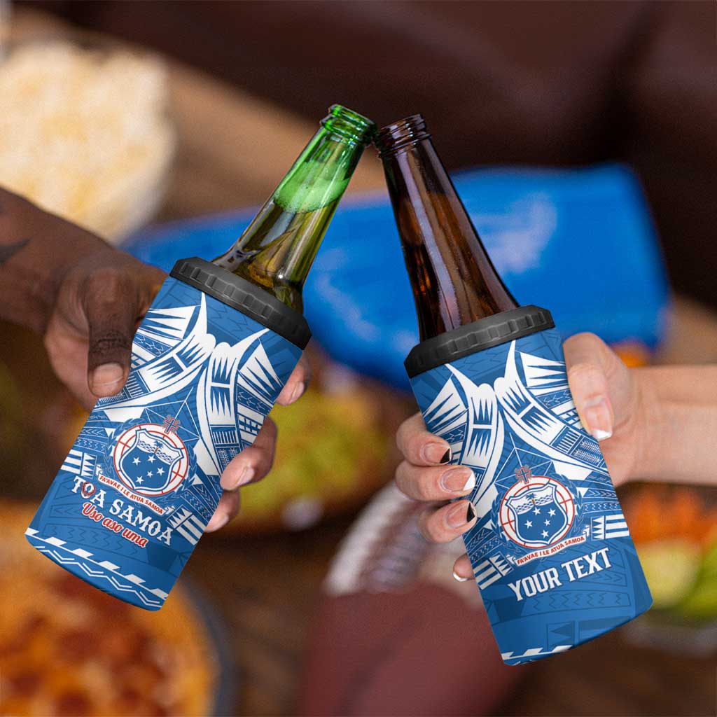 Toa Samoa Rugby Custom 4 in 1 Can Cooler Tumbler Uso aso uma Samoan Pattern Blue - Polynesian Pride