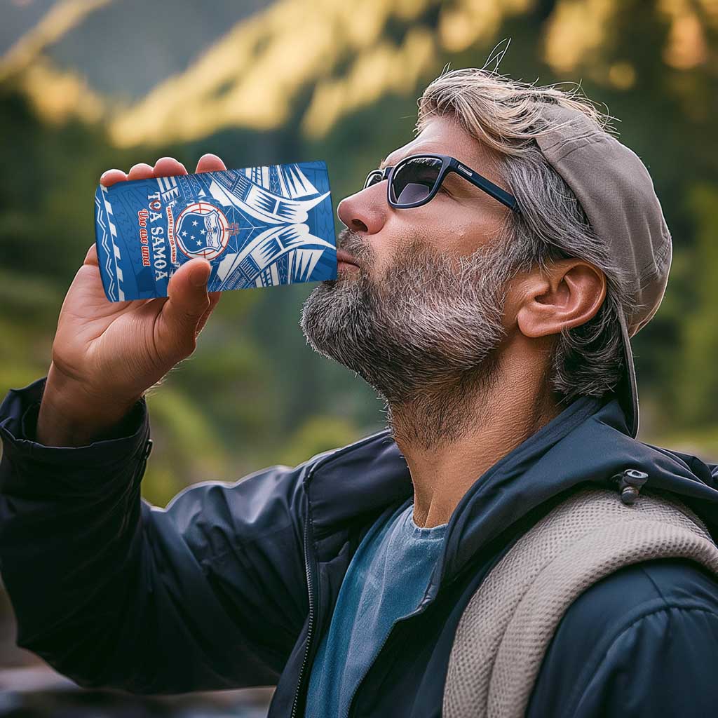 Toa Samoa Rugby Custom 4 in 1 Can Cooler Tumbler Uso aso uma Samoan Pattern Blue - Polynesian Pride