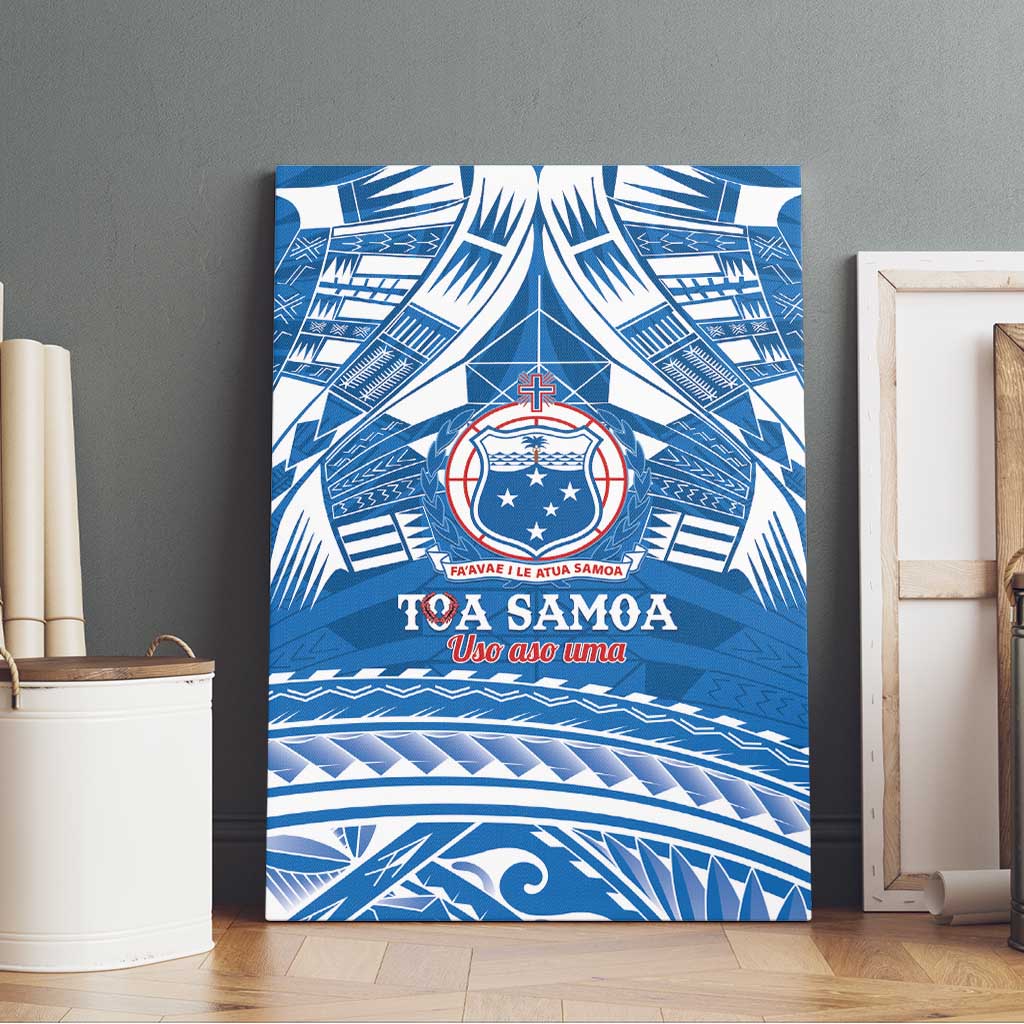 Toa Samoa Rugby Custom Canvas Wall Art Uso aso uma Samoan Pattern Blue - Polynesian Pride