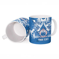 Toa Samoa Rugby Custom Ceramic Mug Uso aso uma Samoan Pattern Blue - Polynesian Pride