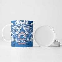 Toa Samoa Rugby Custom Ceramic Mug Uso aso uma Samoan Pattern Blue - Polynesian Pride