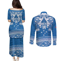 Toa Samoa Rugby Custom Couples Matching Puletasi and Long Sleeve Button Shirt Uso aso uma Samoan Pattern Blue - Polynesian Pride