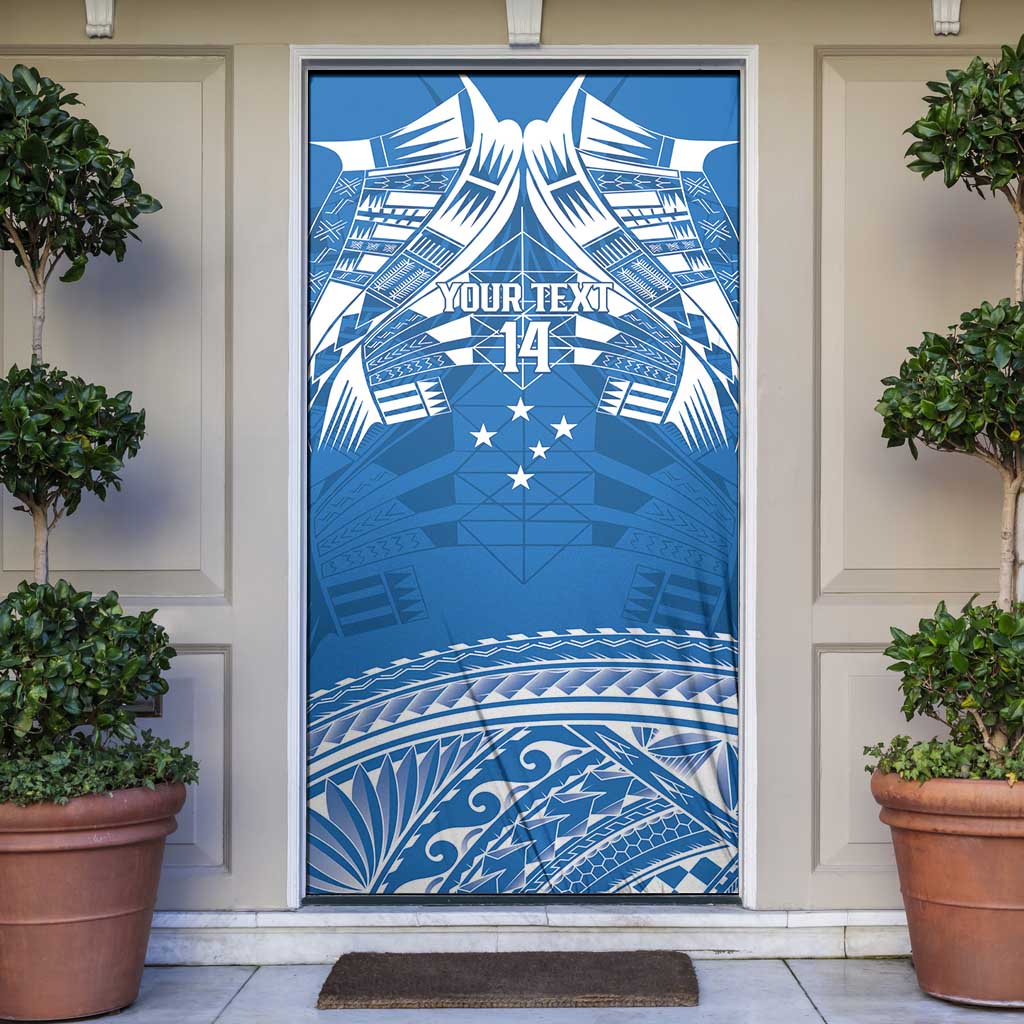 Toa Samoa Rugby Custom Door Cover Uso aso uma Samoan Pattern Blue - Polynesian Pride