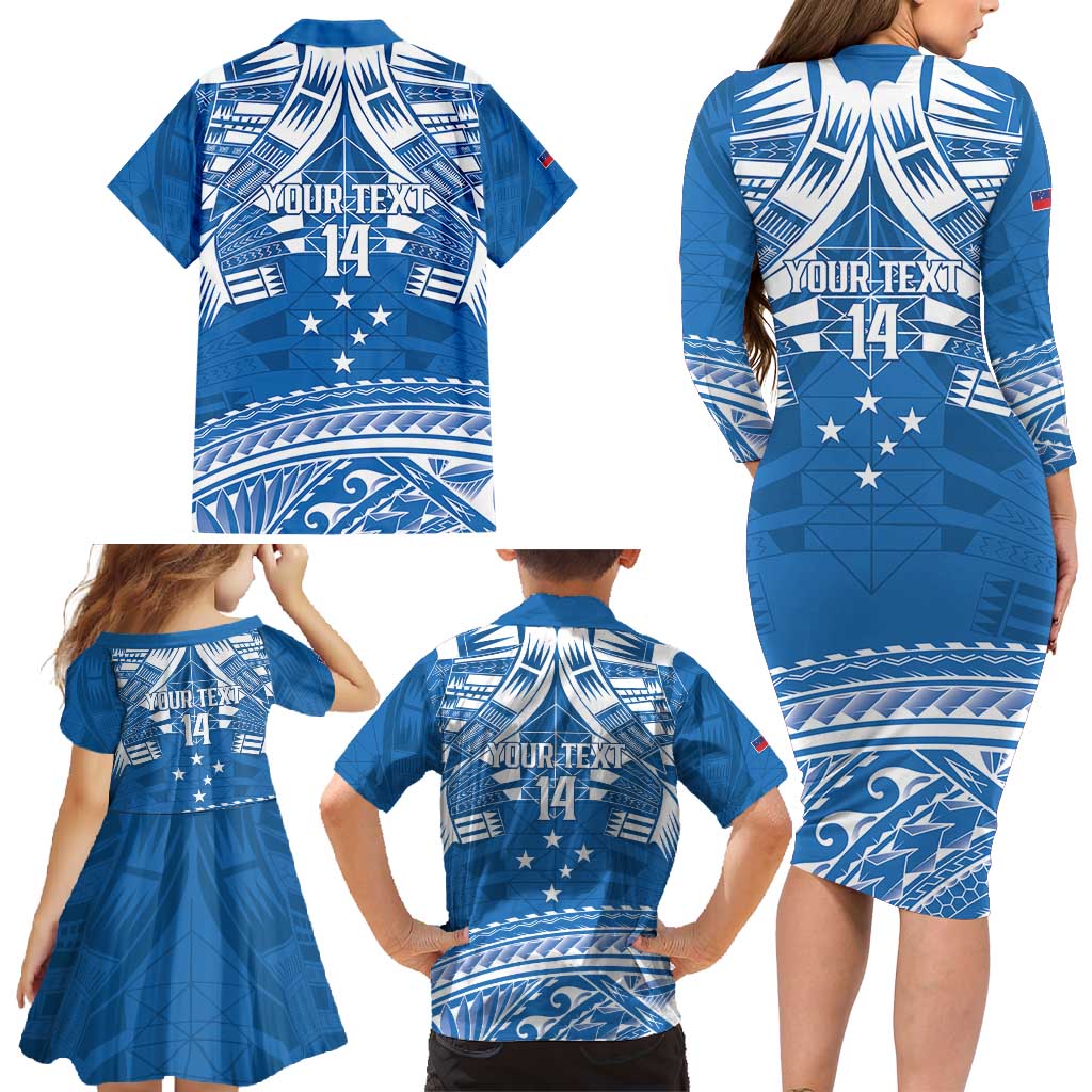 Toa Samoa Rugby Custom Family Matching Long Sleeve Bodycon Dress and Hawaiian Shirt Uso aso uma Samoan Pattern Blue - Polynesian Pride
