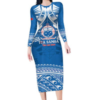 Toa Samoa Rugby Custom Family Matching Long Sleeve Bodycon Dress and Hawaiian Shirt Uso aso uma Samoan Pattern Blue - Polynesian Pride