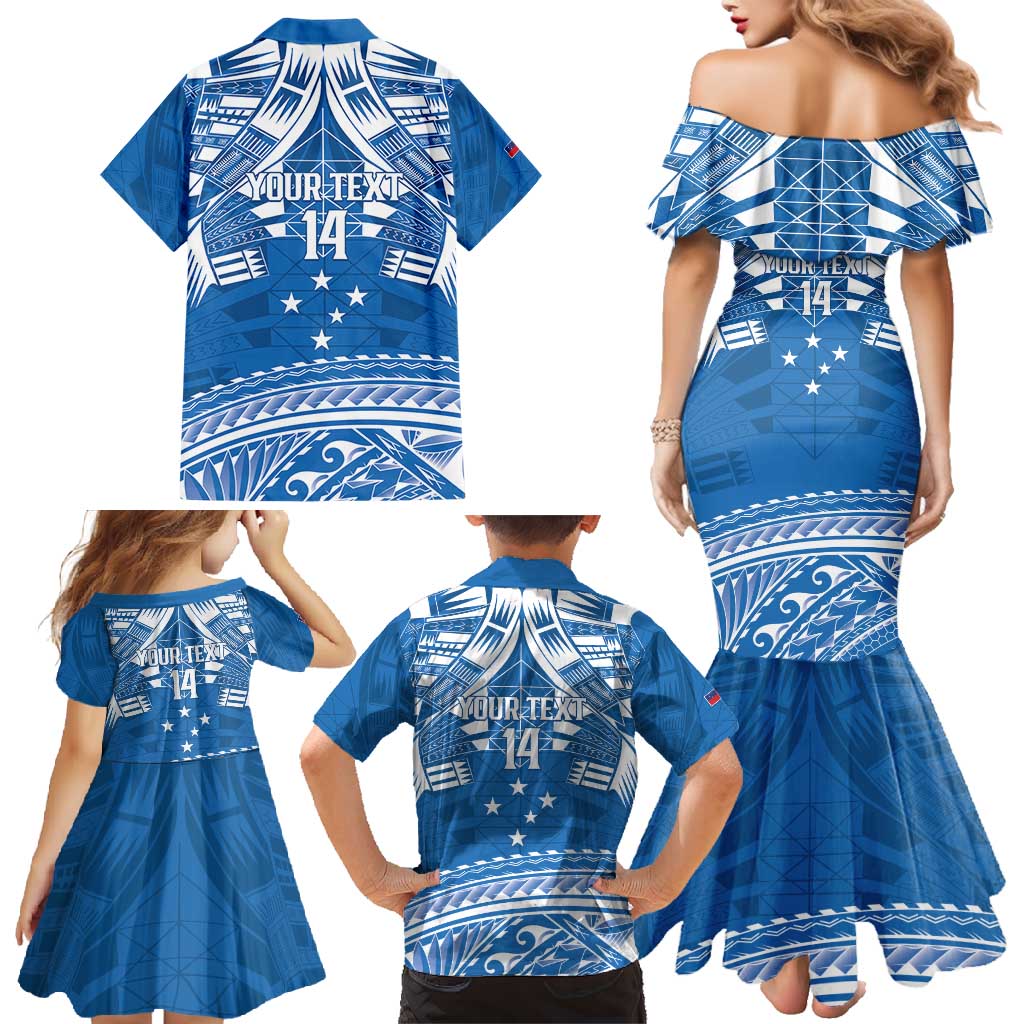 Toa Samoa Rugby Custom Family Matching Mermaid Dress and Hawaiian Shirt Uso aso uma Samoan Pattern Blue - Polynesian Pride