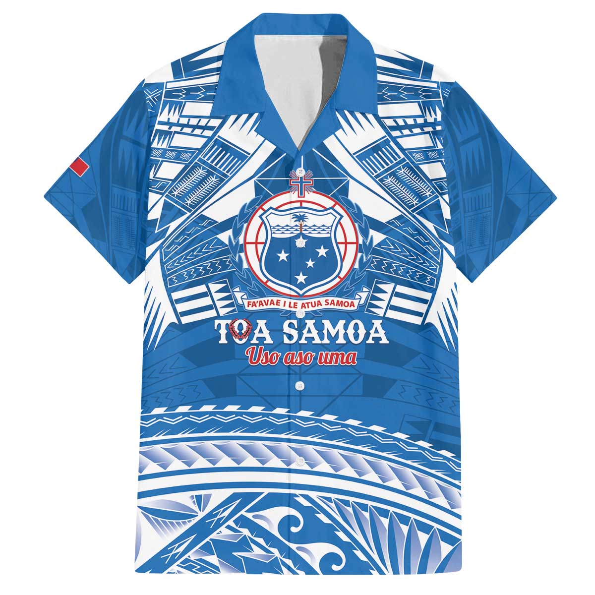 Toa Samoa Rugby Custom Family Matching Off The Shoulder Long Sleeve Dress and Hawaiian Shirt Uso aso uma Samoan Pattern Blue - Polynesian Pride