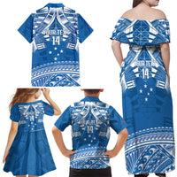 Toa Samoa Rugby Custom Family Matching Off Shoulder Maxi Dress and Hawaiian Shirt Uso aso uma Samoan Pattern Blue - Polynesian Pride