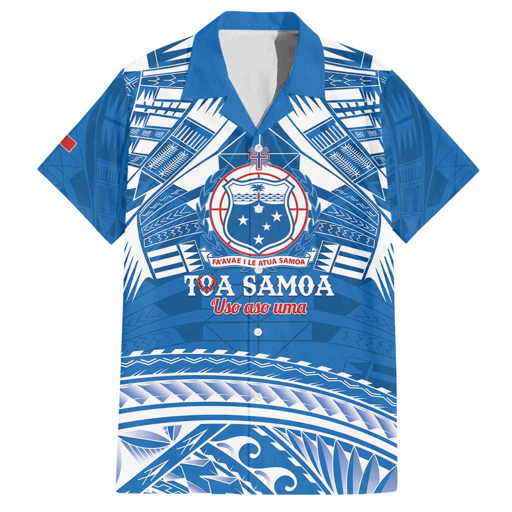 Toa Samoa Rugby Custom Family Matching Off Shoulder Maxi Dress and Hawaiian Shirt Uso aso uma Samoan Pattern Blue - Polynesian Pride