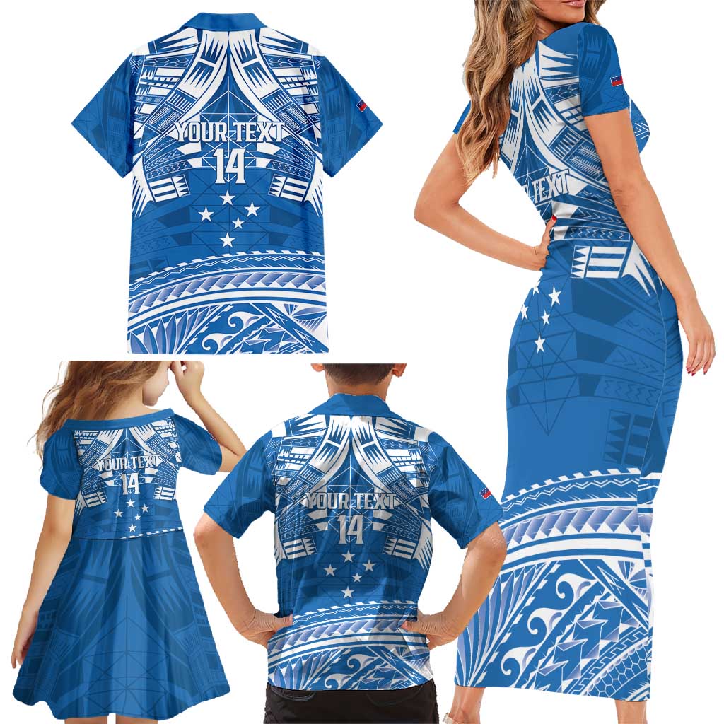 Toa Samoa Rugby Custom Family Matching Short Sleeve Bodycon Dress and Hawaiian Shirt Uso aso uma Samoan Pattern Blue - Polynesian Pride