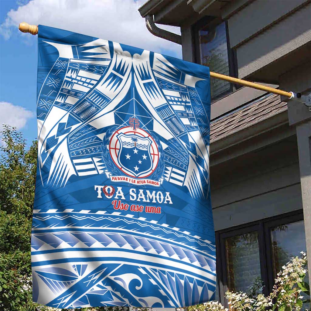 Toa Samoa Rugby Custom Garden Flag Uso aso uma Samoan Pattern Blue - Polynesian Pride