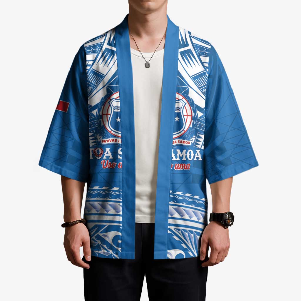 Toa Samoa Rugby Custom Kimono Uso aso uma Samoan Pattern Blue - Polynesian Pride